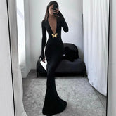Black Fishtail Dress Dramatic Style with Butterfly